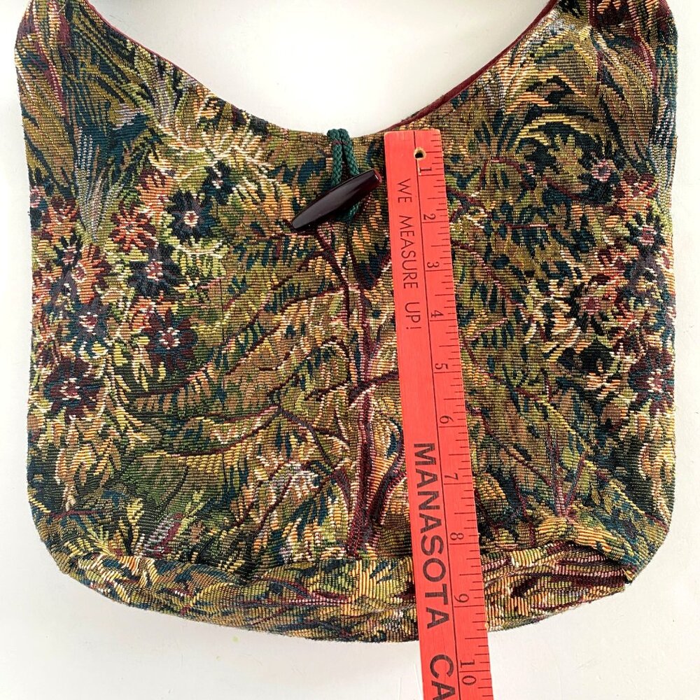 Handmade Tapestry Fabric Shoulder Knot Bag With Bow Tie Strap Toggle Closure - Picture 8 of 9